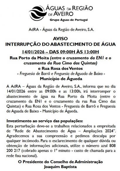 AVISO Interrup&ccedil;&atilde;o de abastecimento de &aacute;gua